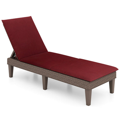 Patio Lounge Outdoor Recliner Chair with Cushion 3-Position Adjustable Backrest-Beige