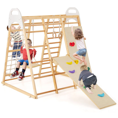 8-in-1 Wooden Jungle Gym Playset with Slide and Monkey Bars-Multicolor