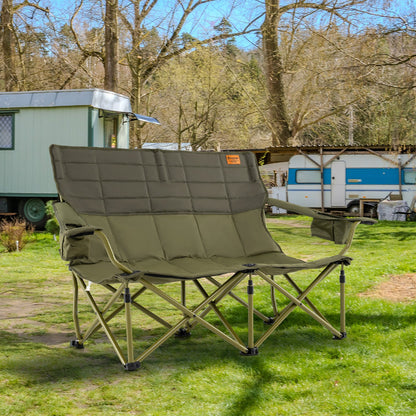 Oversized Camping Chair Folding Loveseat Camping Couch with Cup Holders & Thick Padding-Blue