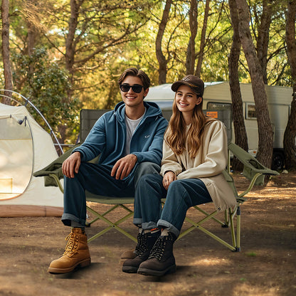 Oversized Camping Chair Folding Loveseat Camping Couch with Cup Holders & Thick Padding-Blue