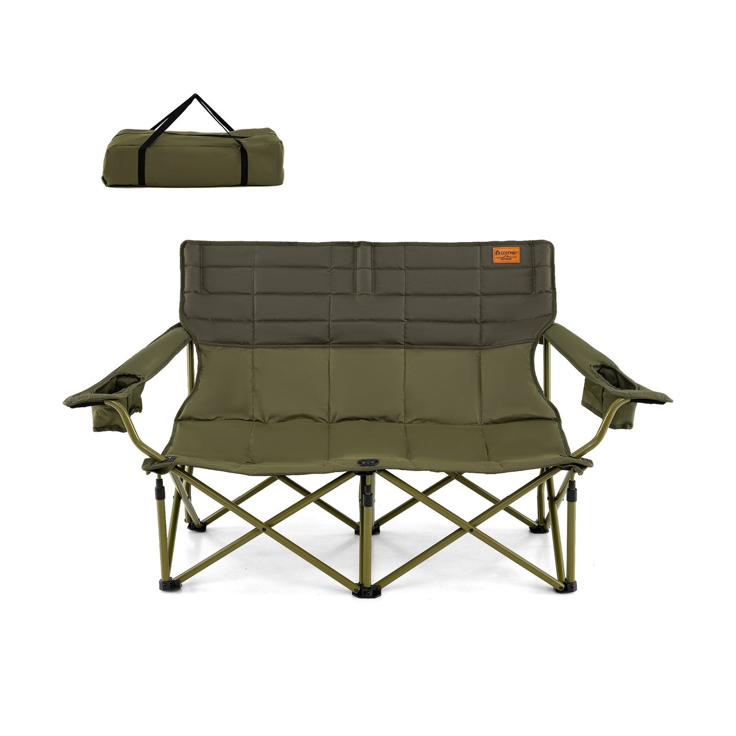 Oversized Camping Chair Folding Loveseat Camping Couch with Cup Holders & Thick Padding-Blue