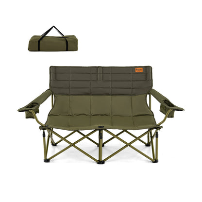 Oversized Camping Chair Folding Loveseat Camping Couch with Cup Holders & Thick Padding-Blue