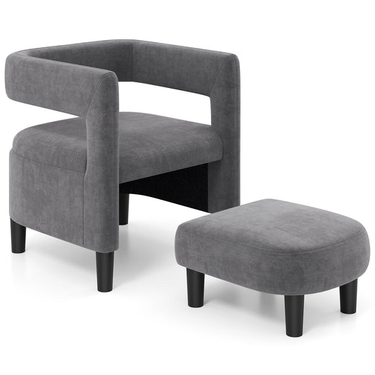 Comfy Accent Armchair with Footrest-Gray