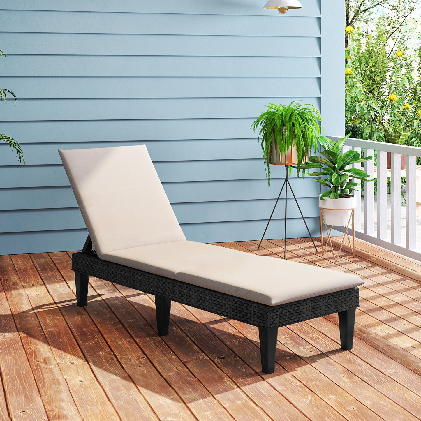 Patio Lounge Chair 3-Position Adjustable Backrest and Cushion-Blue