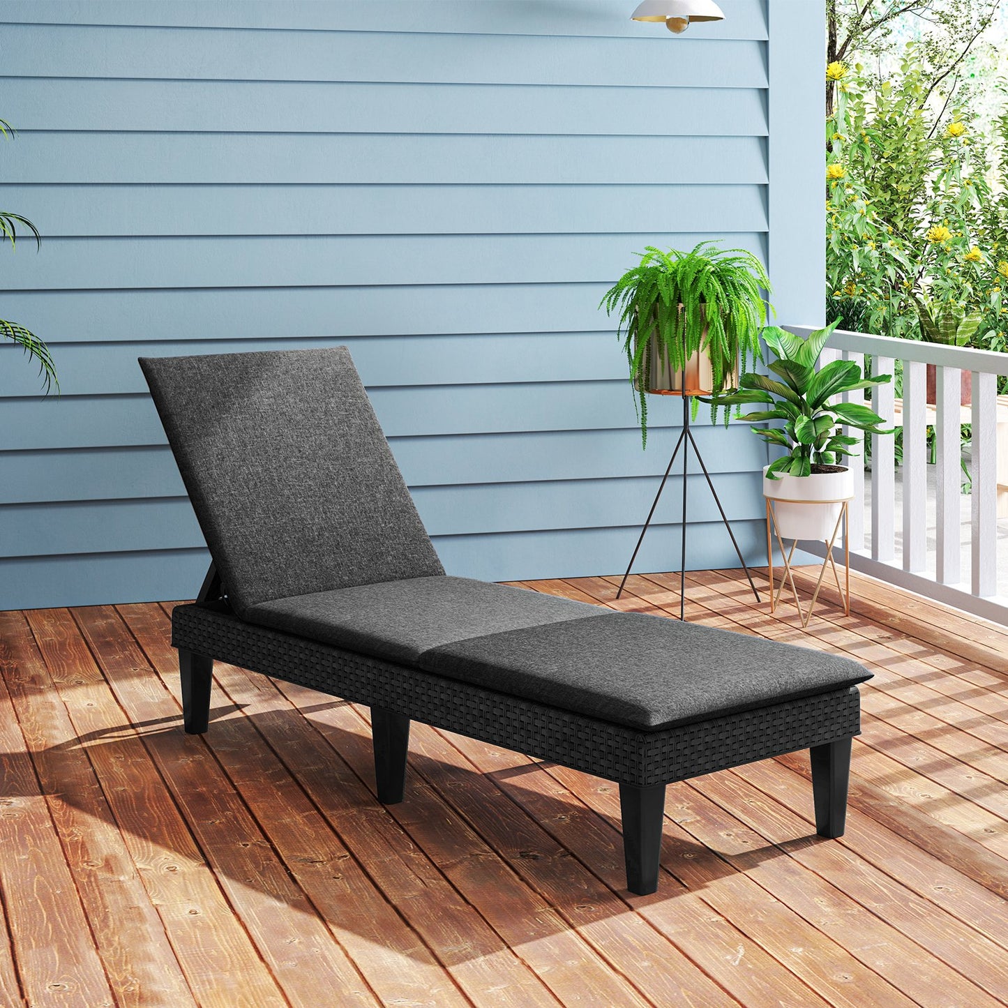 Patio Lounge Chair 3-Position Adjustable Backrest and Cushion-Blue