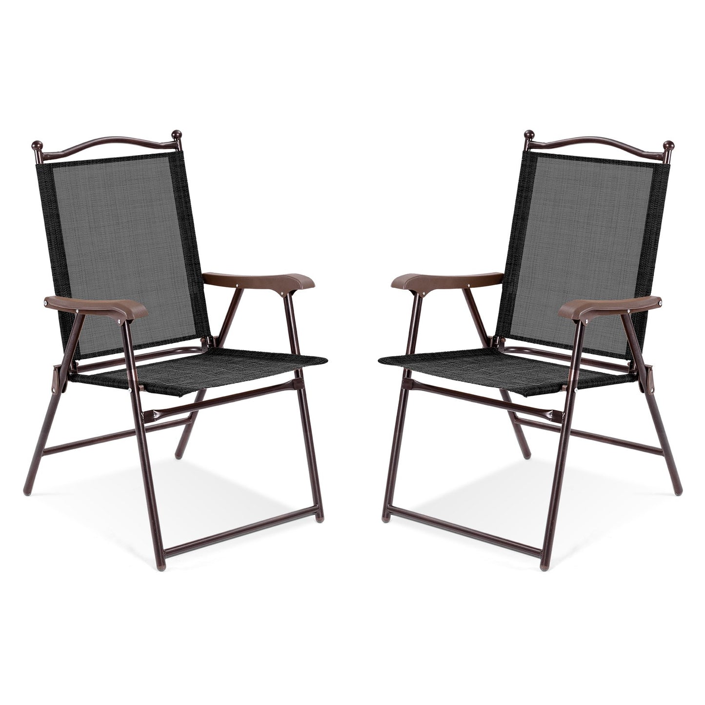 Set of 2 Patio Folding Sling Back Camping Deck Chairs-Beige