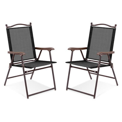 Set of 2 Patio Folding Sling Back Camping Deck Chairs-Beige