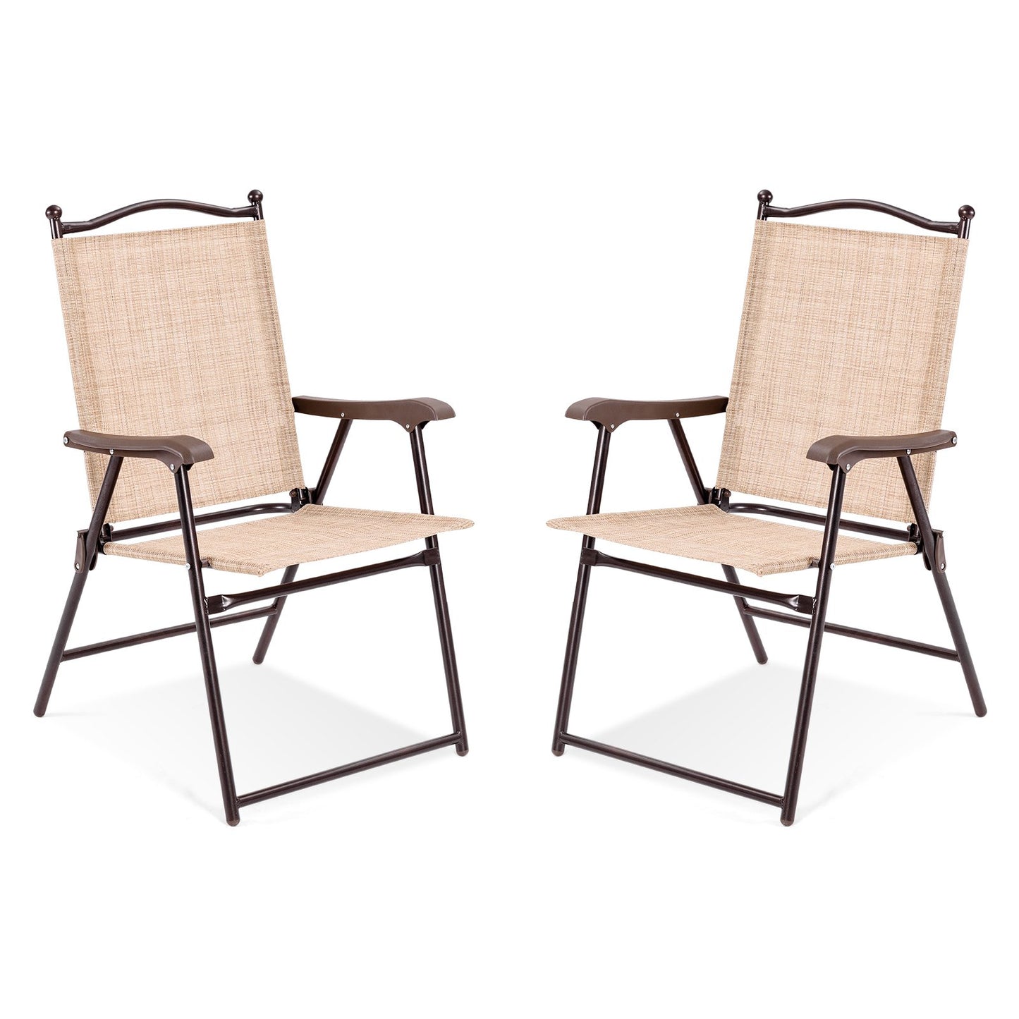 Set of 2 Patio Folding Sling Back Camping Deck Chairs-Beige