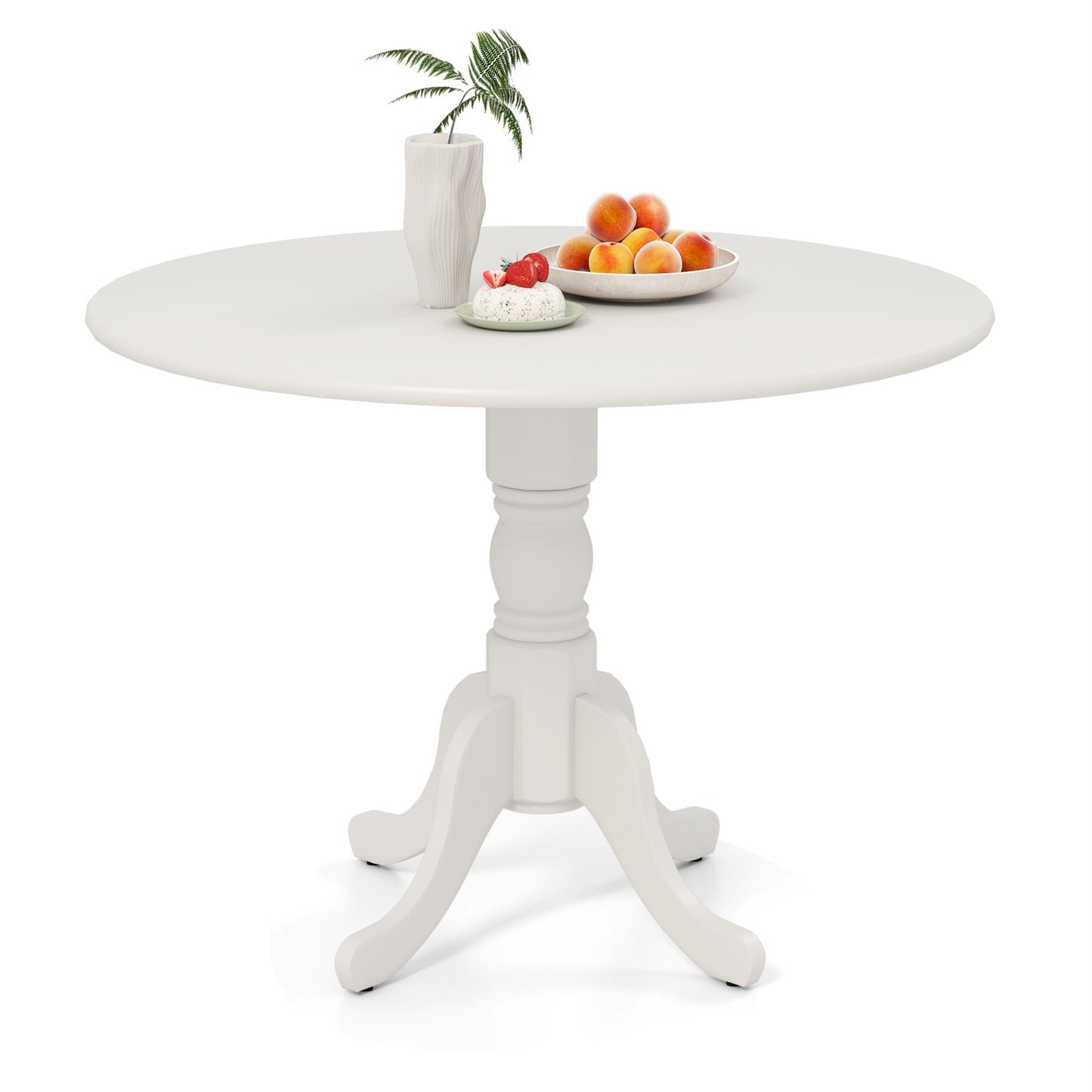 Wooden Dining Table with Round Tabletop and Curved Trestle Legs-Black