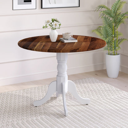 Wooden Dining Table with Round Tabletop and Curved Trestle Legs-Black