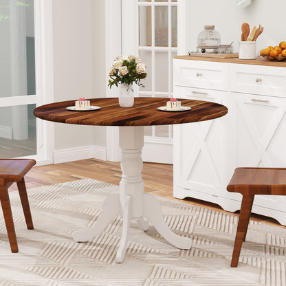 Wooden Dining Table with Round Tabletop and Curved Trestle Legs-Black