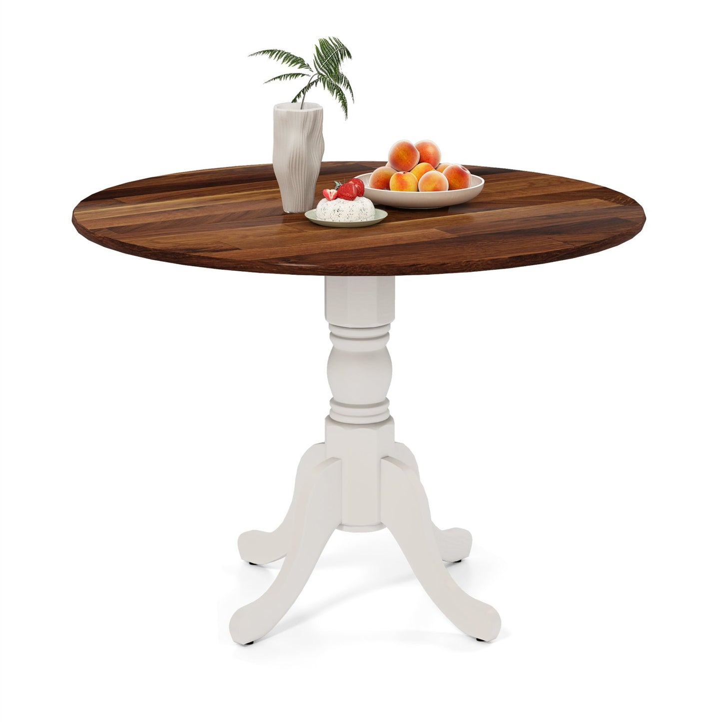 Wooden Dining Table with Round Tabletop and Curved Trestle Legs-Black
