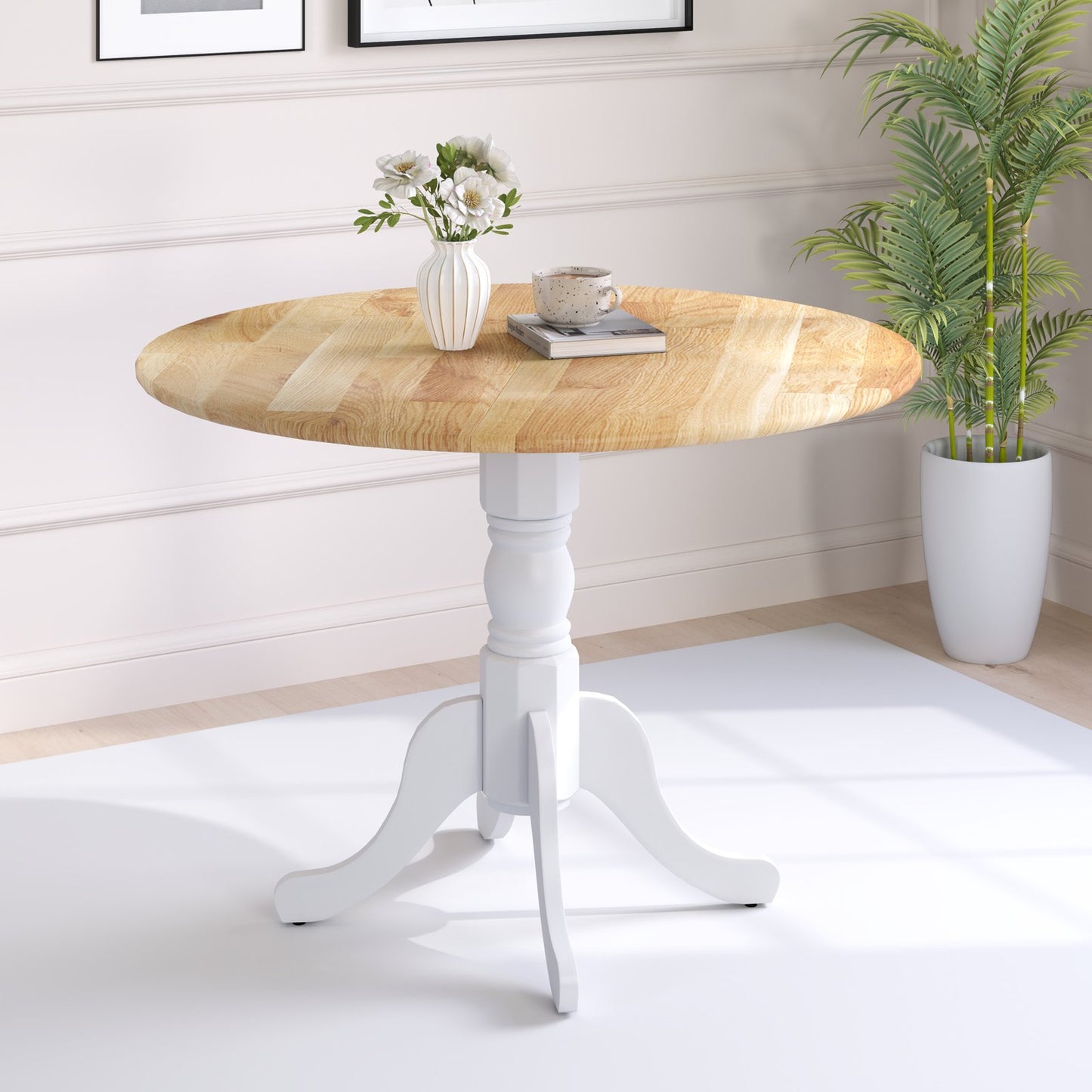 Wooden Dining Table with Round Tabletop and Curved Trestle Legs-Black