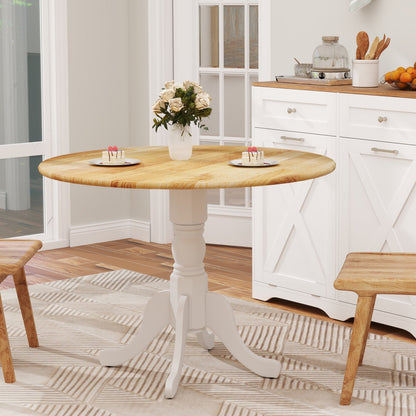 Wooden Dining Table with Round Tabletop and Curved Trestle Legs-Black