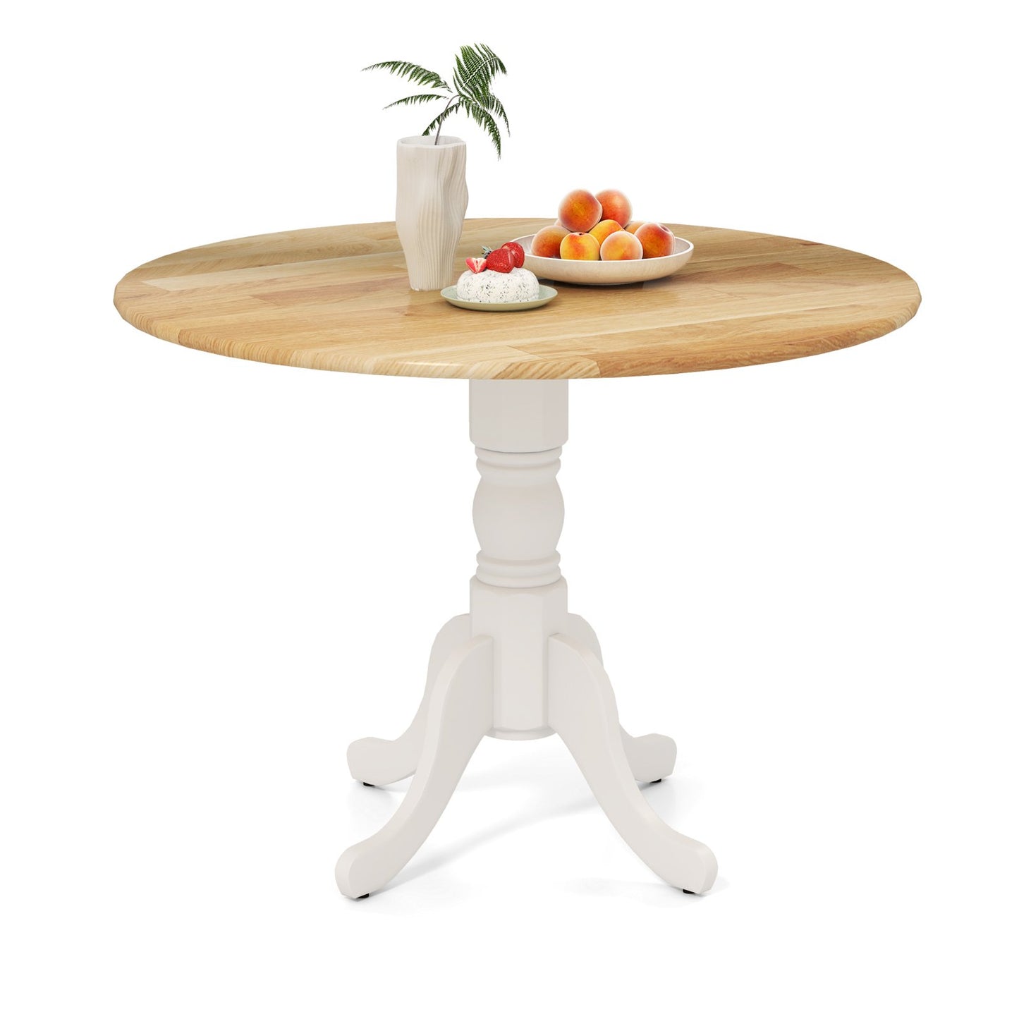 Wooden Dining Table with Round Tabletop and Curved Trestle Legs-Black