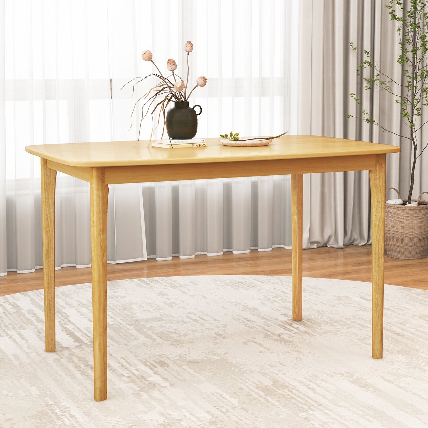 48 Inch Solid Wood Dining Table with Rubber Wood Supporting Legs for Kitchen Dining Room-Espresso