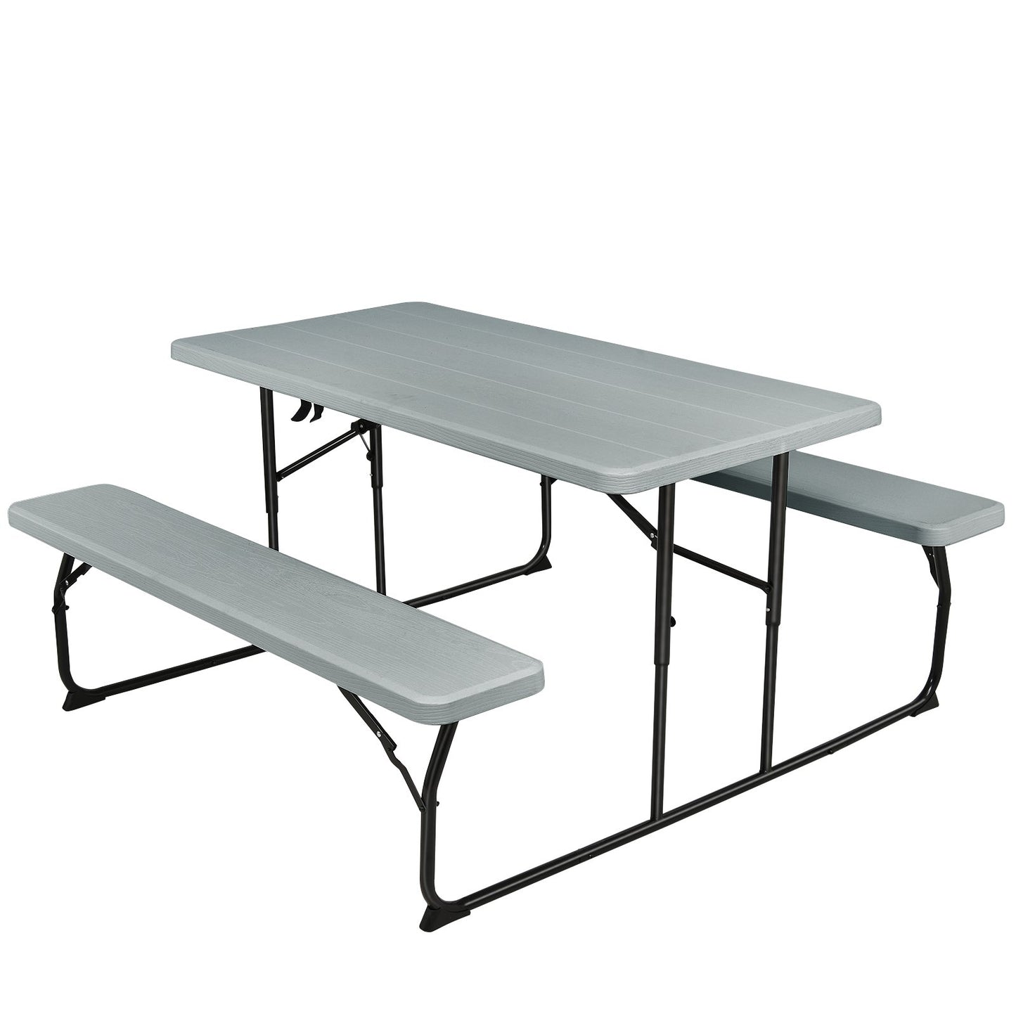 Indoor and Outdoor Folding Picnic Table Bench Set with Wood-like Texture-Black