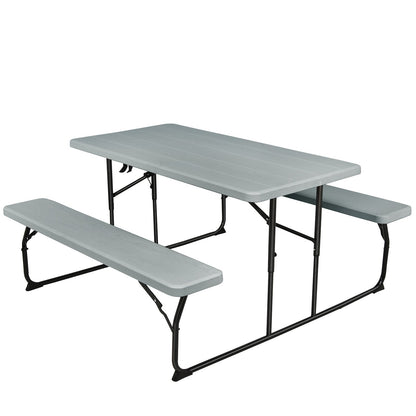 Indoor and Outdoor Folding Picnic Table Bench Set with Wood-like Texture-Black