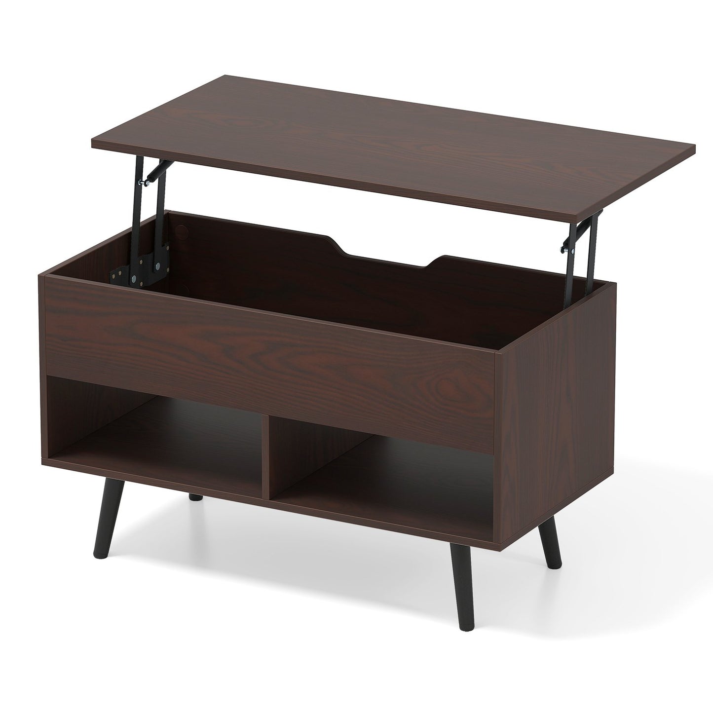 31.5 Inch Lift Top Coffee Table with Hidden Compartment and 2 Storage Shelves-Black