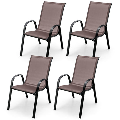 4  Pieces Stackable Patio Dining Chairs Set with Armrest-Black