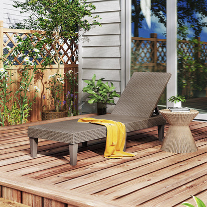 Outdoor Chaise Lounger Chair with Waterproof Rattan Textured PP Surface and 330 lbs Capacity-Black