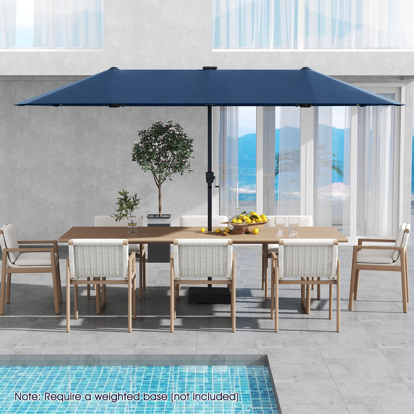 13 FT Large Patio Umbrella with LED Solar Lights and Crank Handle-Beige