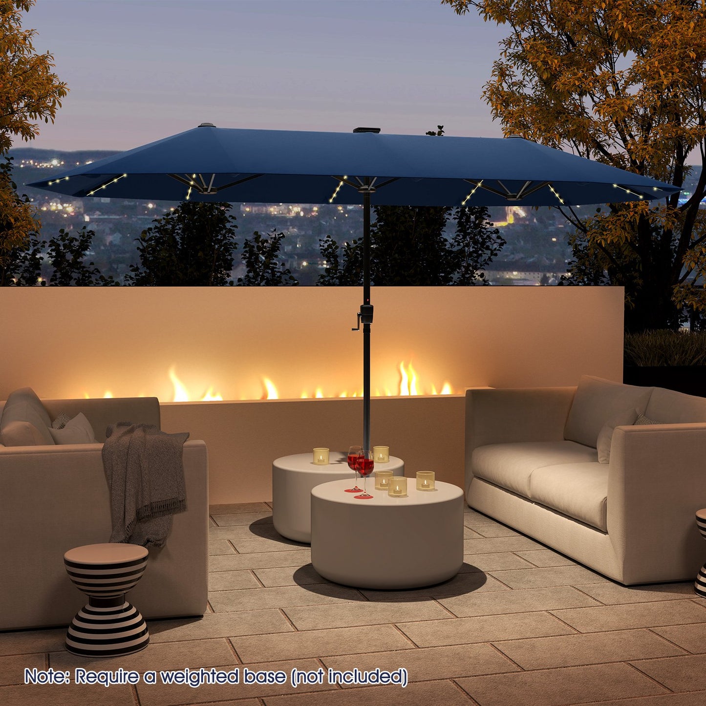13 FT Large Patio Umbrella with LED Solar Lights and Crank Handle-Beige
