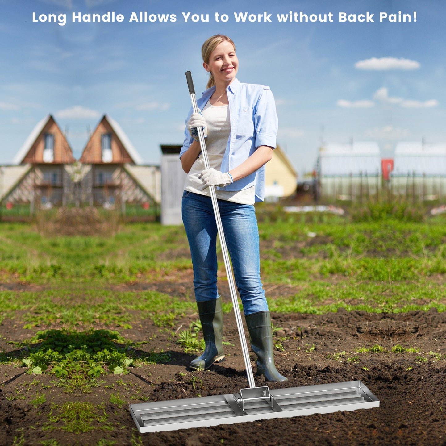 42 x 10 Inch Lawn Leveling Rake with Ergonomic Handle-Black