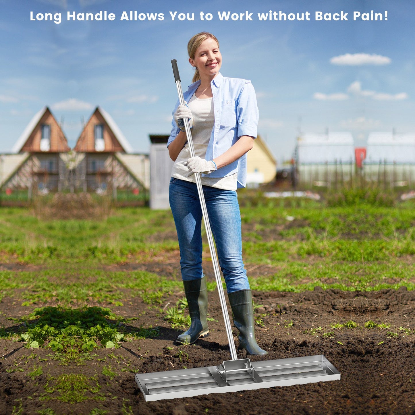 36 x 10 Inch Lawn Leveling Rake with Ergonomic Handle-Black