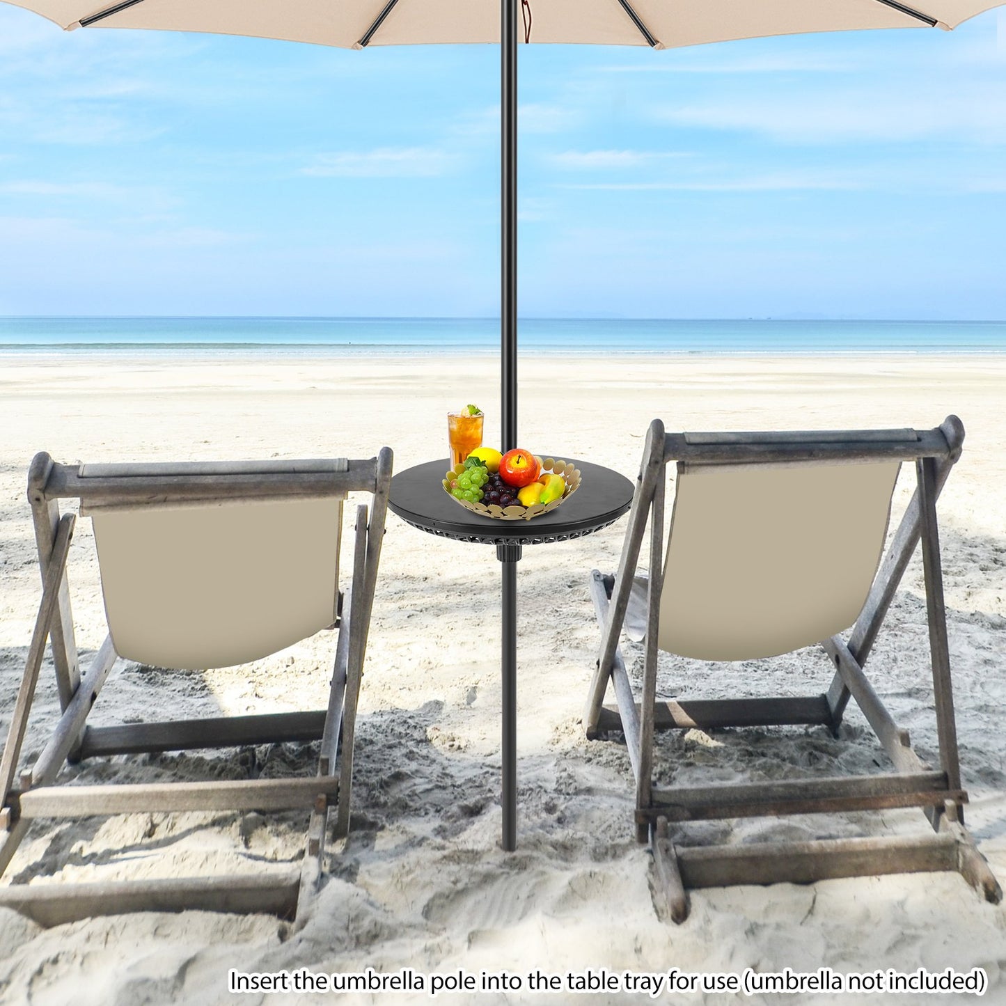 Patio Umbrella Table Tray Adjustable with Umbrella Poles-Black