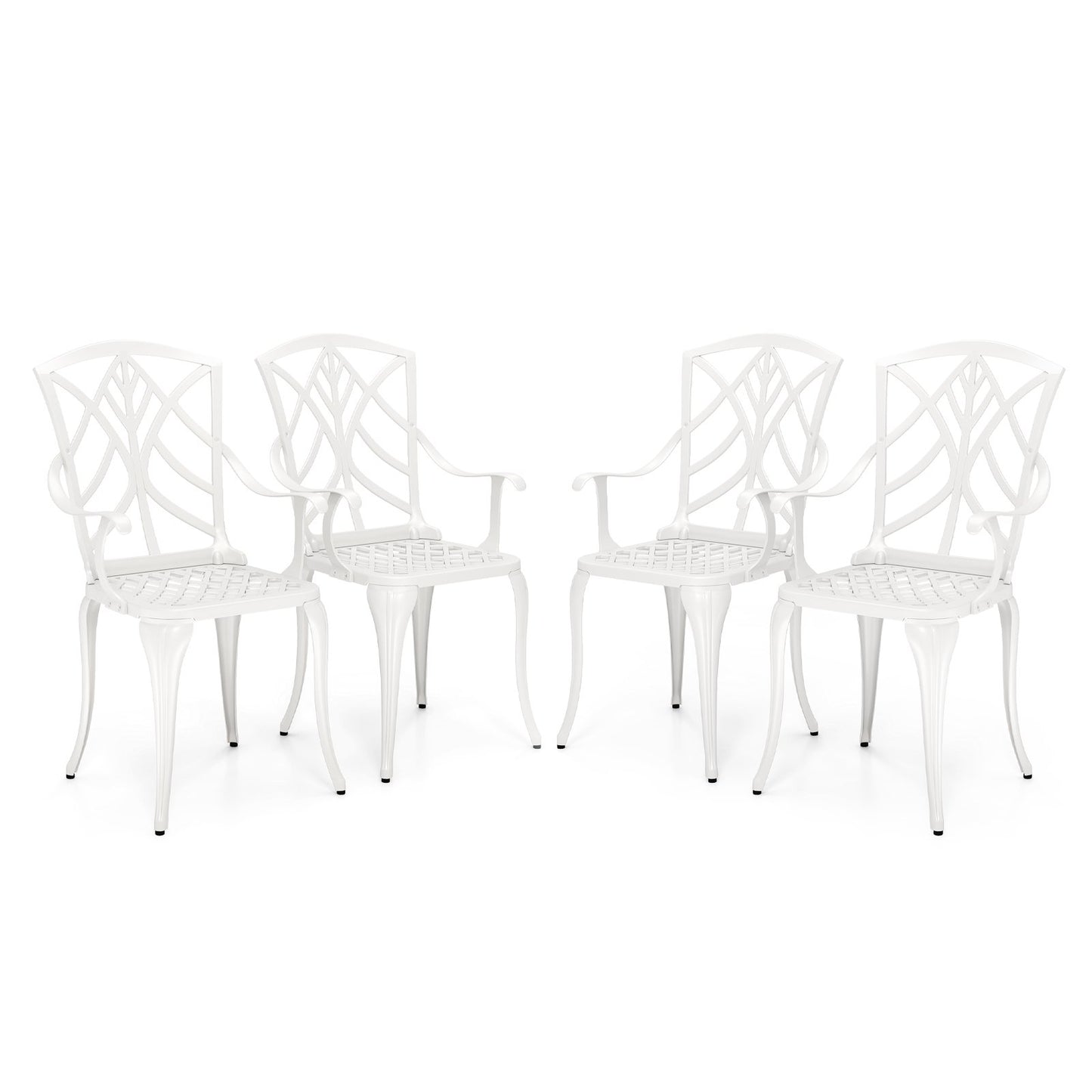 Set of 4 Cast Aluminum Patio Dining Chairs with Armrests and Decorative Patterns