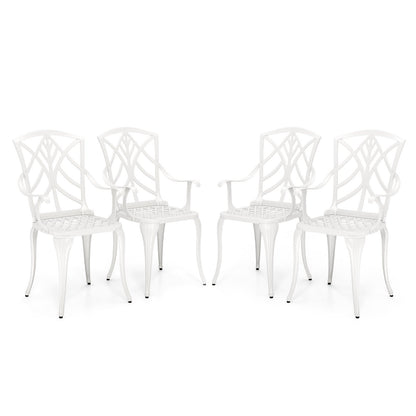 Set of 4 Cast Aluminum Patio Dining Chairs with Armrests and Decorative Patterns