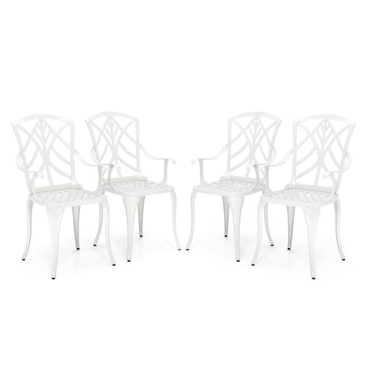 Set of 4 Cast Aluminum Patio Dining Chairs with Armrests and Decorative Patterns