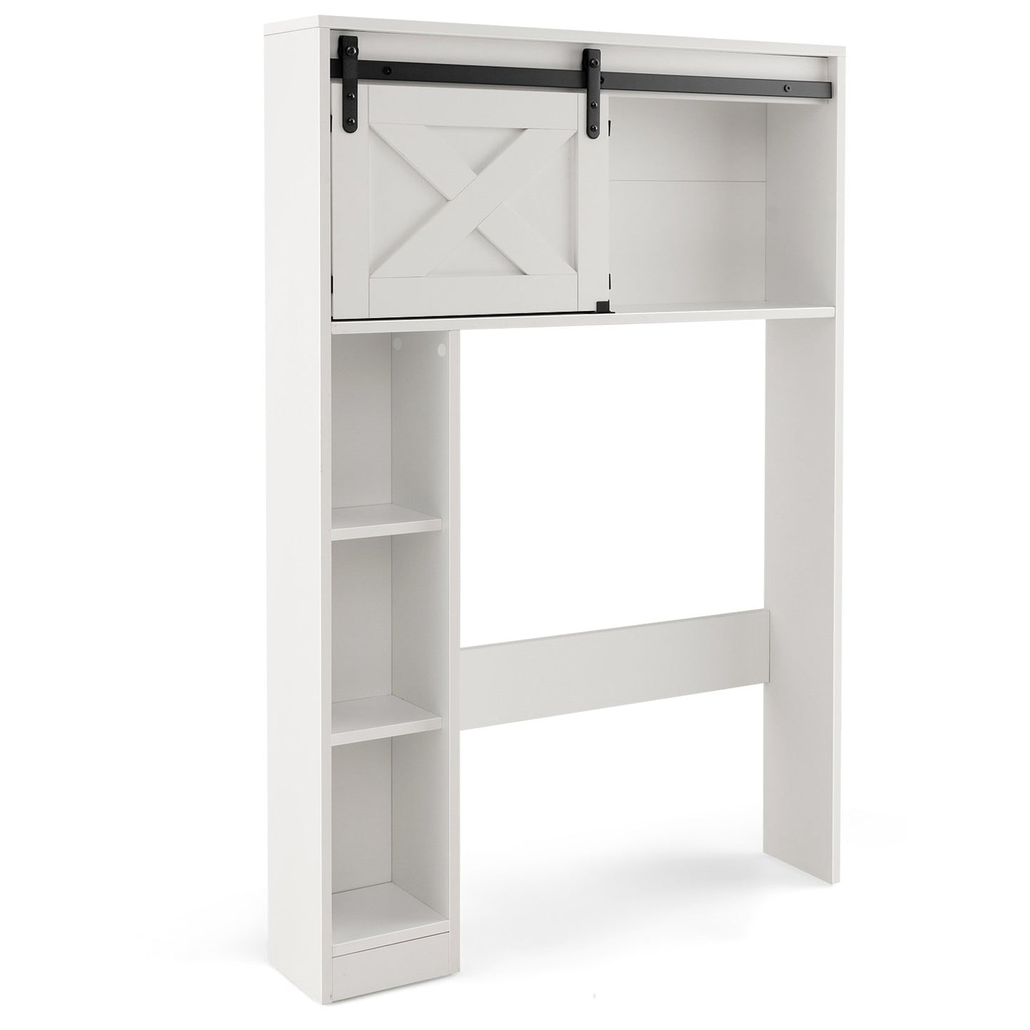 4-Tier Over The Toilet Storage Cabinet with Sliding Barn Door and Storage Shelves-Brown