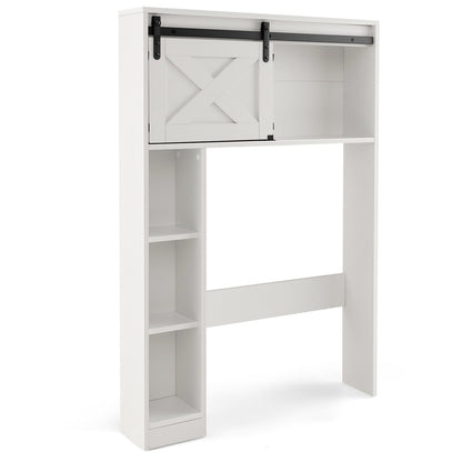 4-Tier Over The Toilet Storage Cabinet with Sliding Barn Door and Storage Shelves-Brown