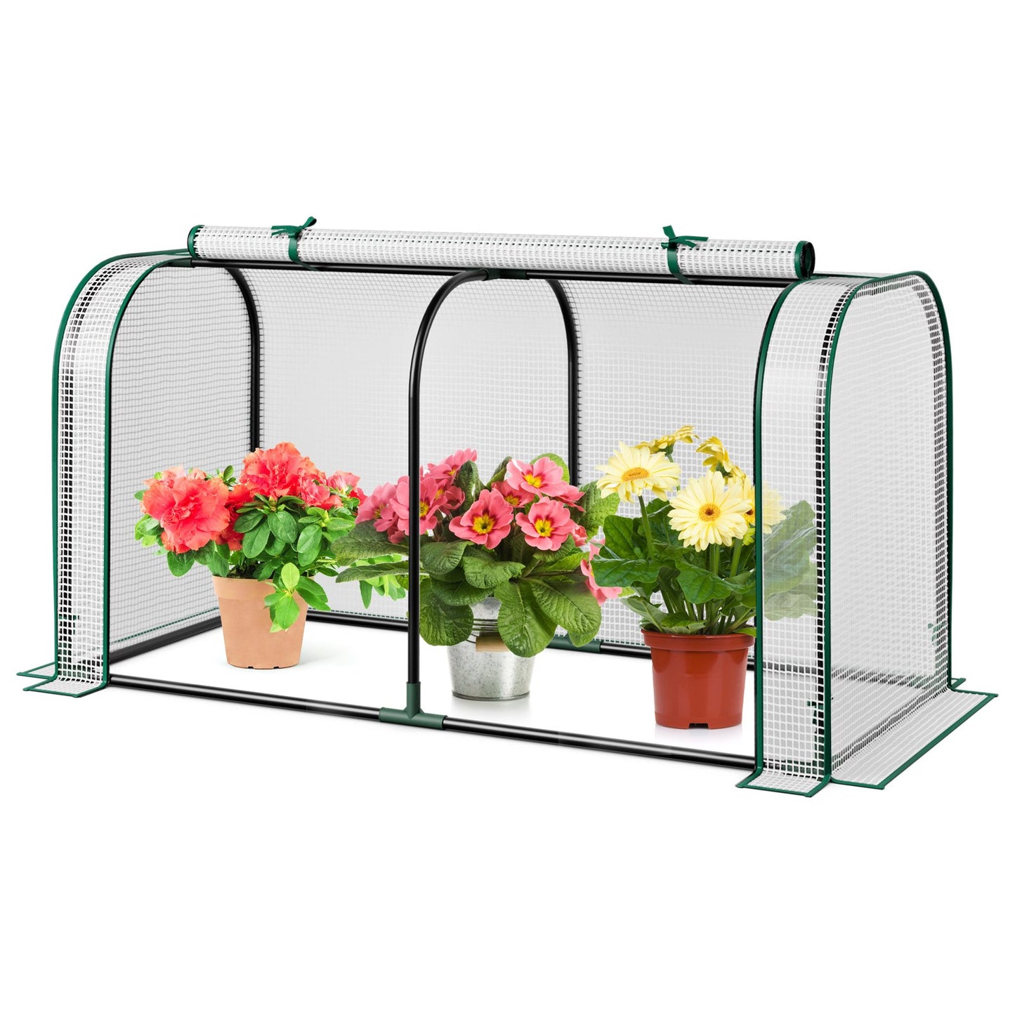 Mini Tunnel Greenhouse with Roll-up Zipper Door-Green