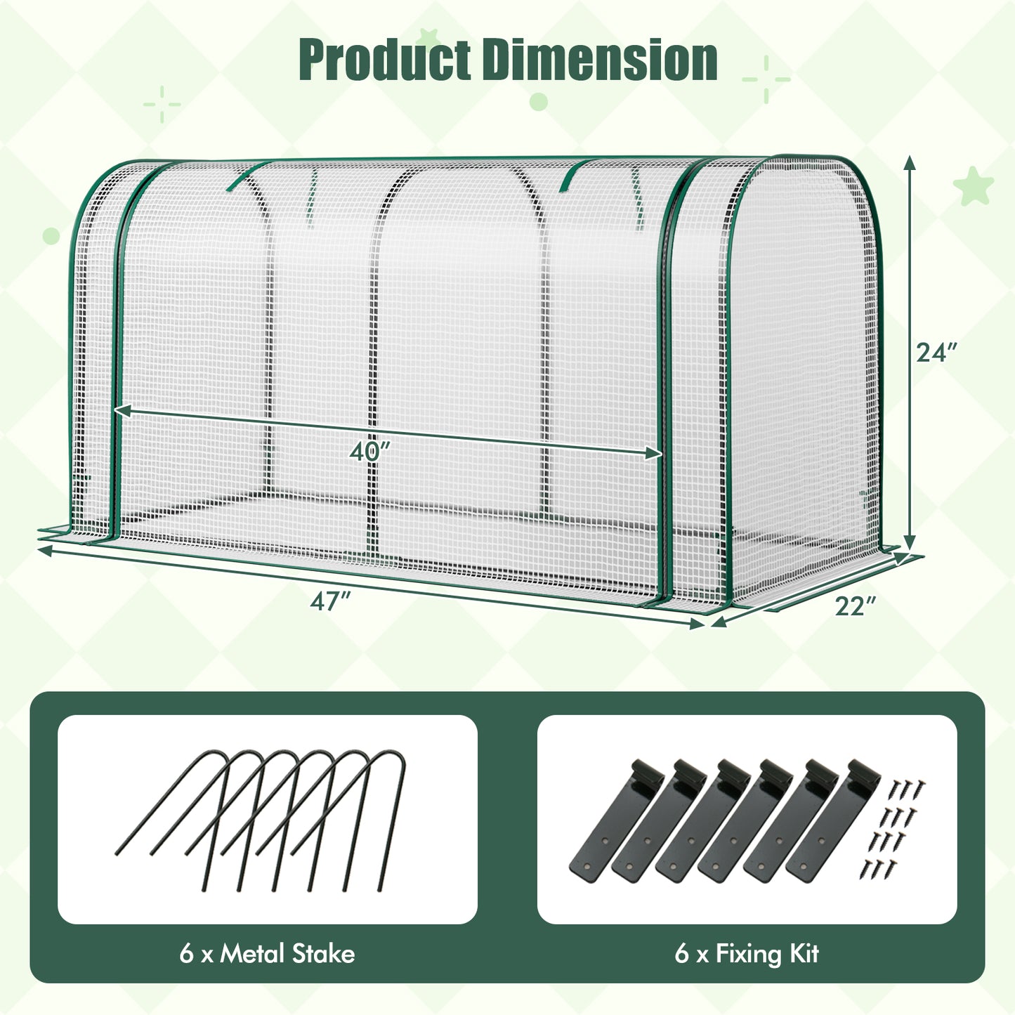 Mini Tunnel Greenhouse with Roll-up Zipper Door-Green