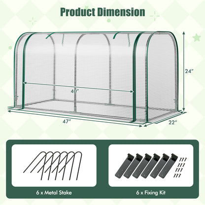Mini Tunnel Greenhouse with Roll-up Zipper Door-Green