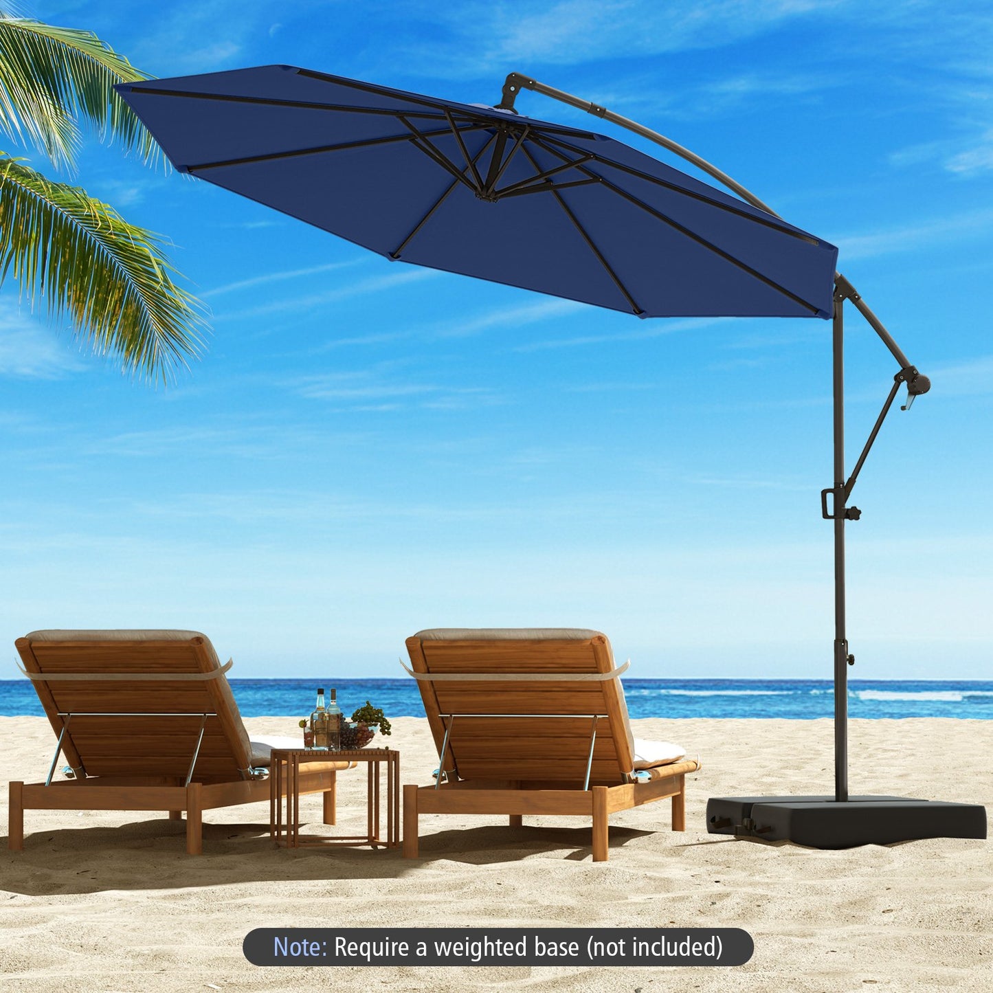 10 Feet Offset Hanging Umbrella with Base and Infinite Tilt-Beige