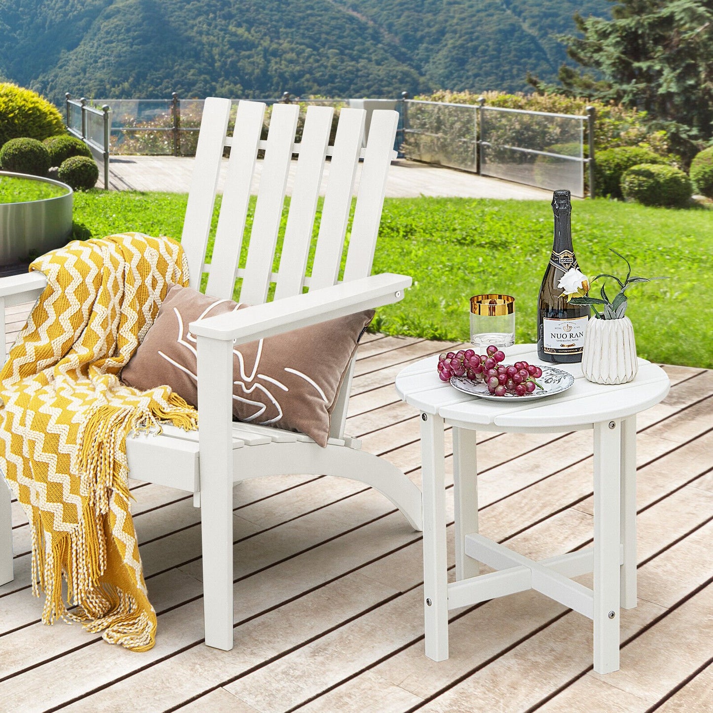 18 Inch Round Weather-Resistant Adirondack Side Table-Black