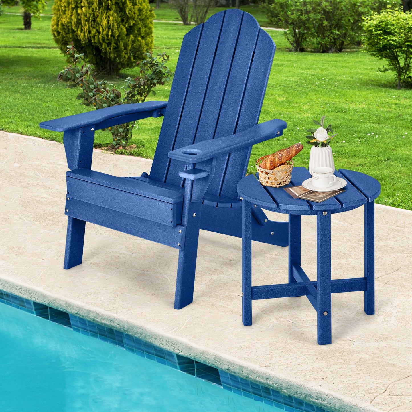 18 Inch Round Weather-Resistant Adirondack Side Table-Black