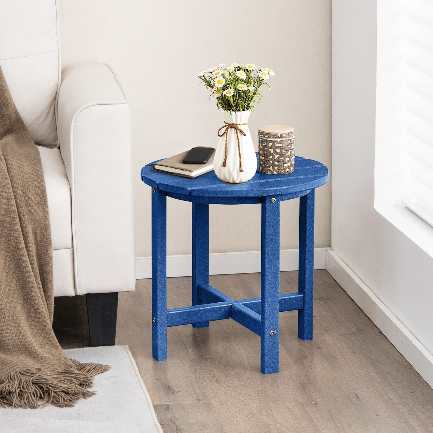18 Inch Round Weather-Resistant Adirondack Side Table-Black