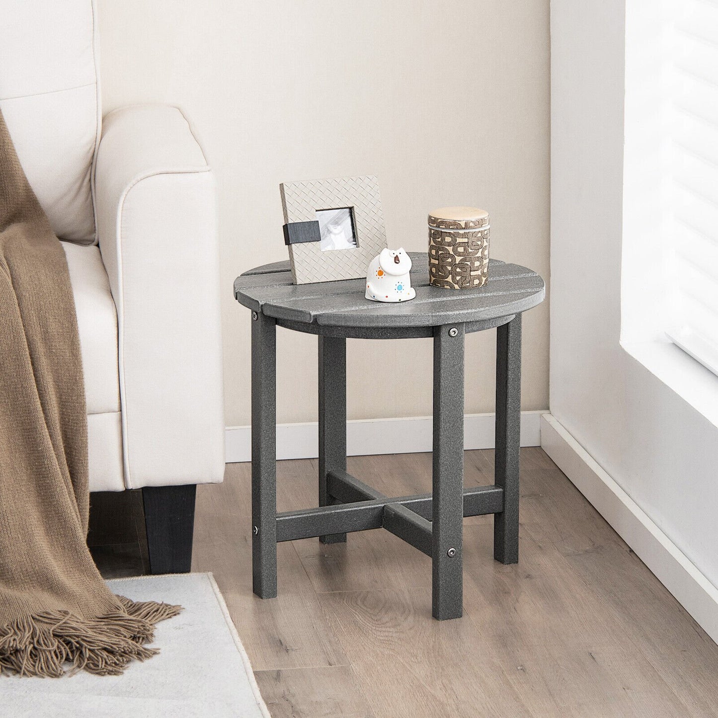 18 Inch Round Weather-Resistant Adirondack Side Table-Black