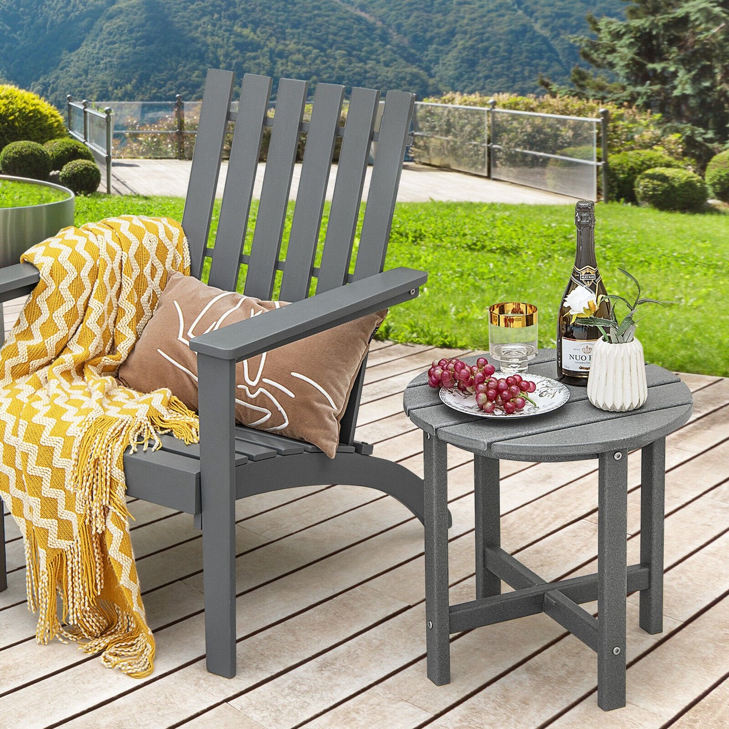 18 Inch Round Weather-Resistant Adirondack Side Table-Black