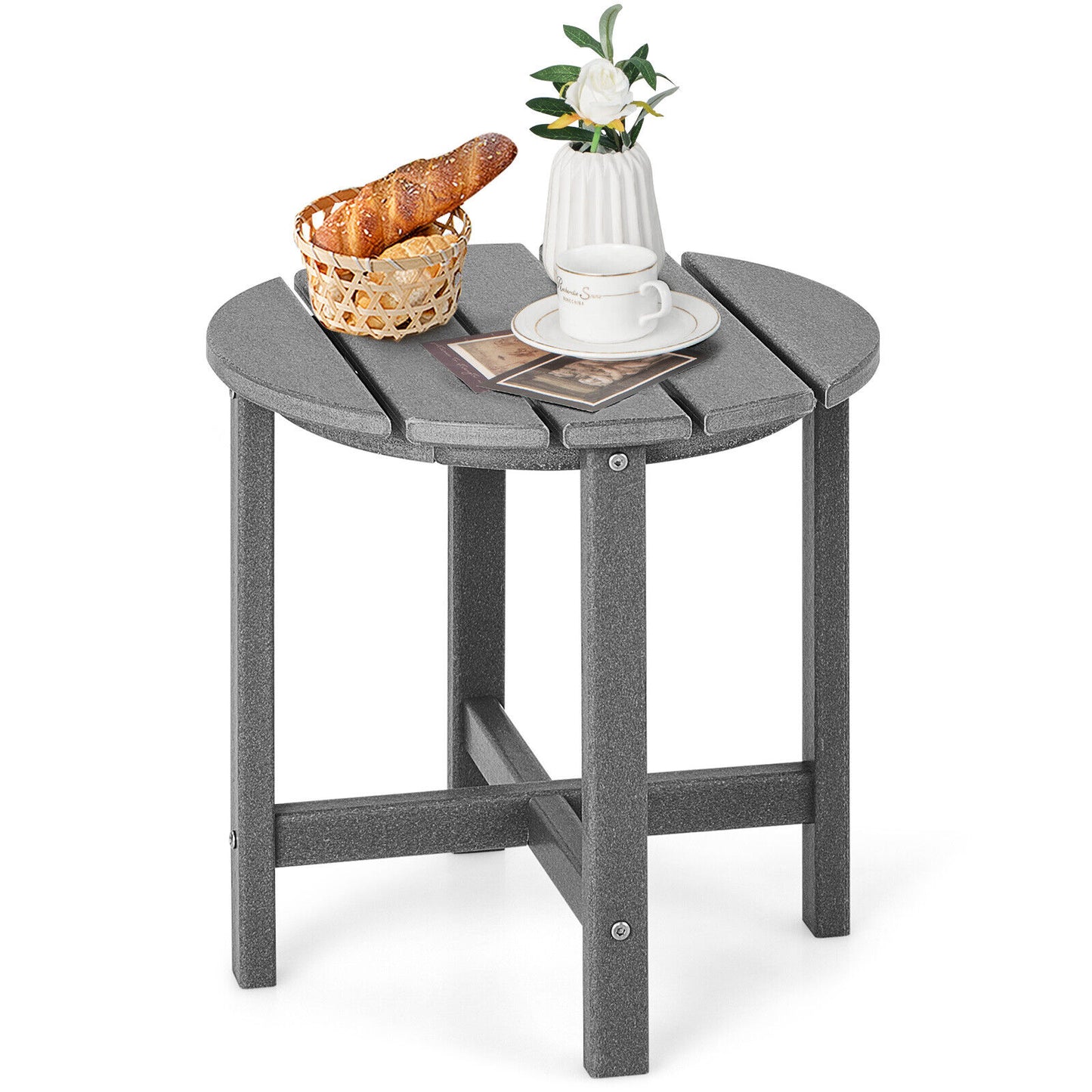 18 Inch Round Weather-Resistant Adirondack Side Table-Black