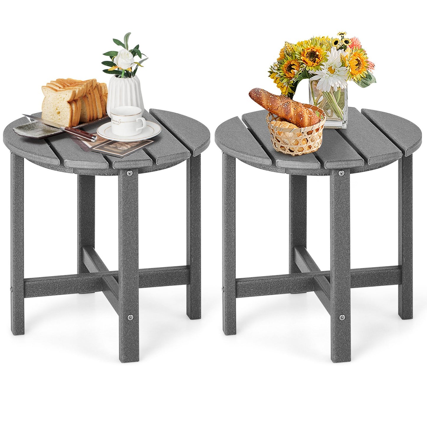 Set of 2 18 Inch Round Weather-Resistant Adirondack Side Tables-Black