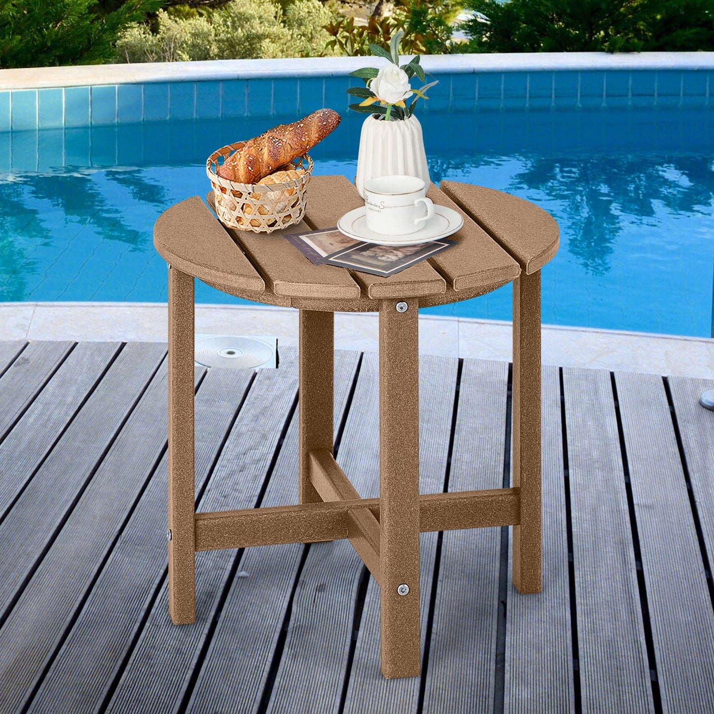 Set of 2 18 Inch Round Weather-Resistant Adirondack Side Tables-Black