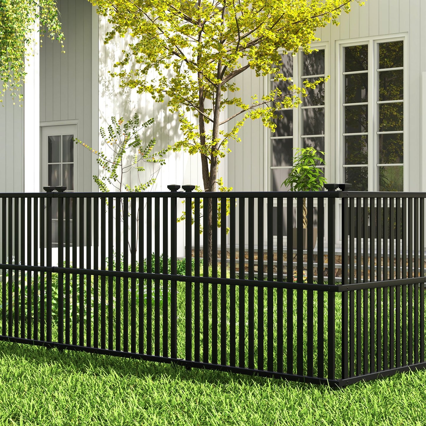 Air Conditioner Fence Panel with Metal Ground Stakes for Outside-Black