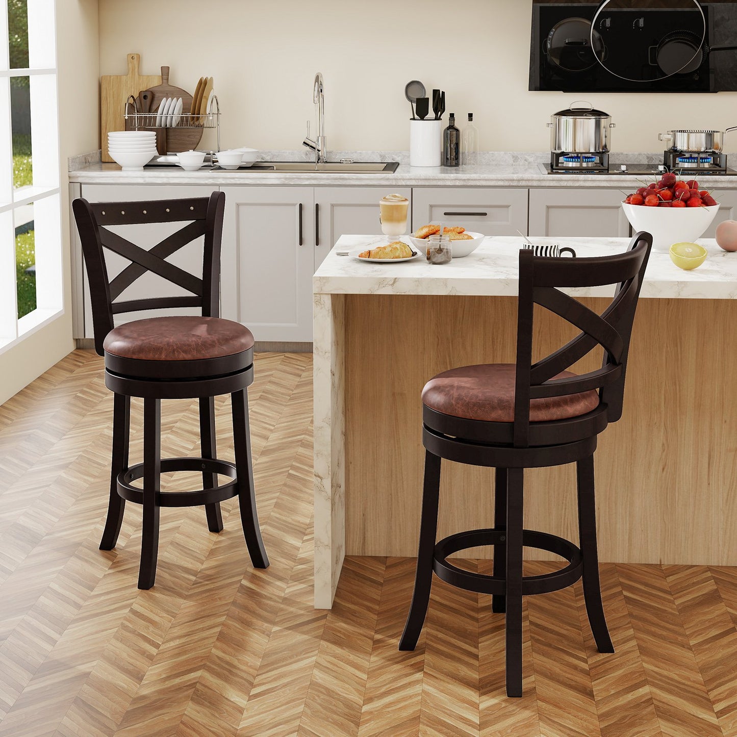 26/30 Inch Swivel Bar Stools Set of 2 Bar Chairs with Padded Seat-30 inches