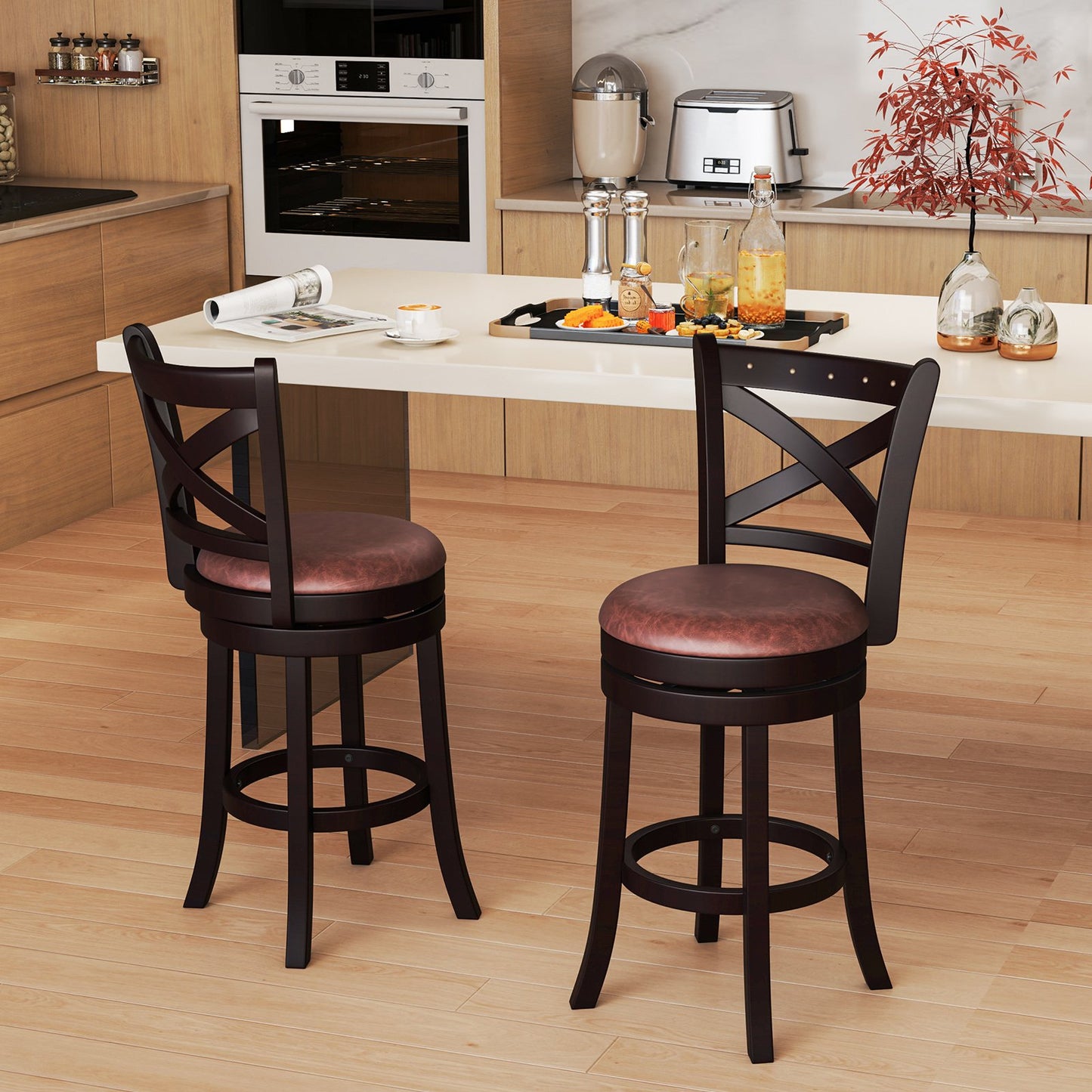 26/30 Inch Swivel Bar Stools Set of 2 Bar Chairs with Padded Seat-30 inches